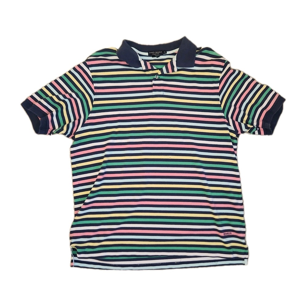 Daniel Cremieux Collection Polo Shirt Men's XL Multicolor Stripe Navy Trim